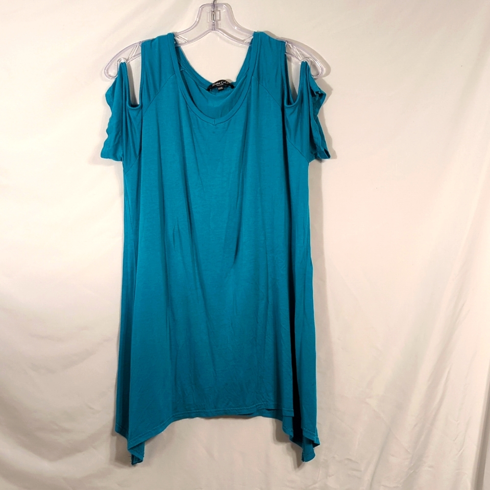Teal Cold Shoulder Top